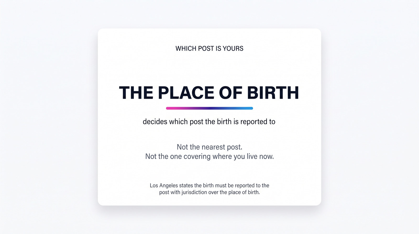 A card stating that the place of birth decides which Philippine embassy or consulate a birth abroad is reported to.