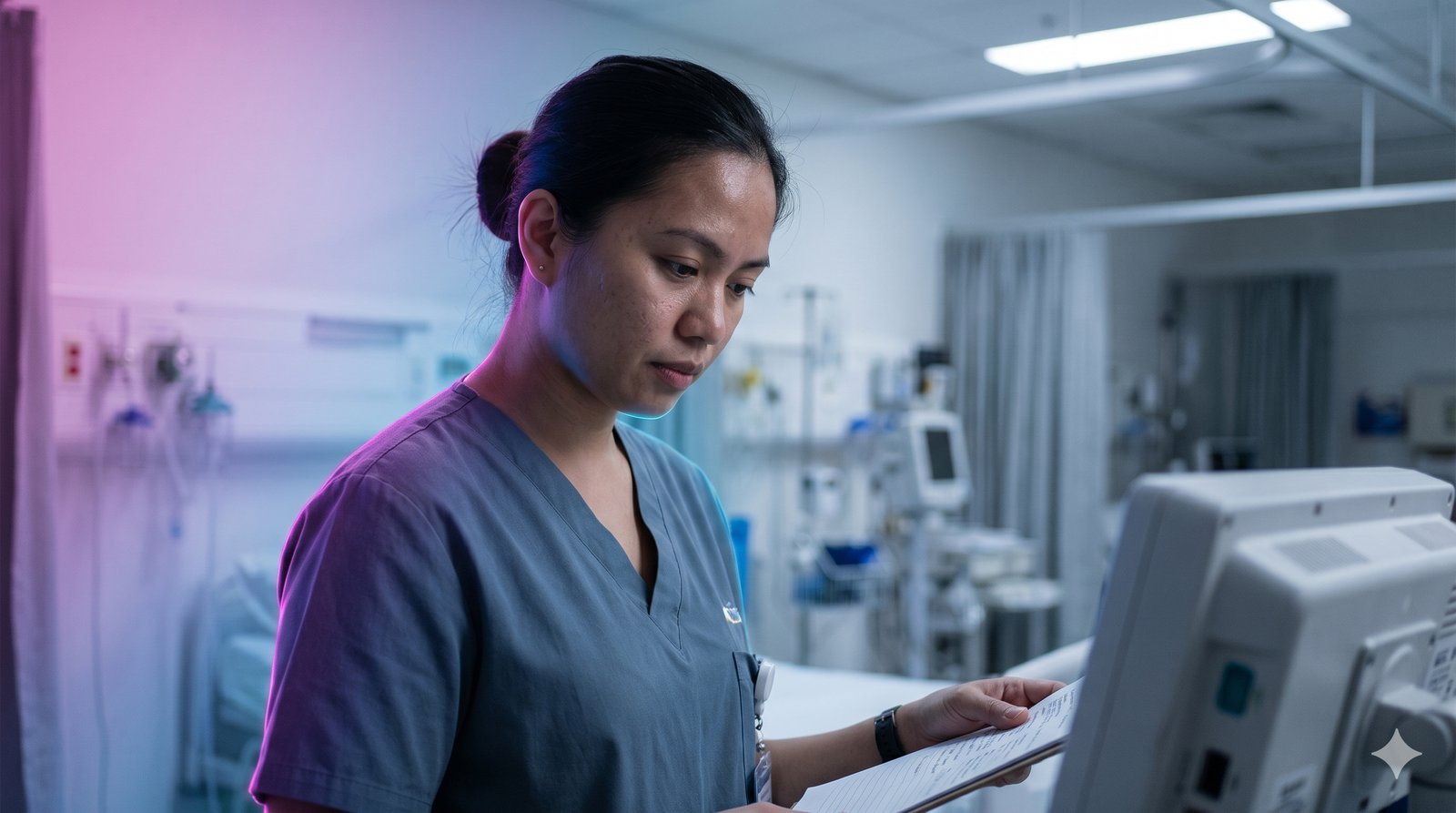 A Filipino nurse on a hospital ward in Australia