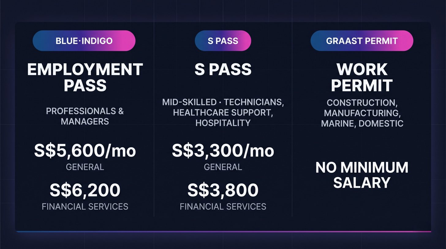 Singapore work pass comparison: Employment Pass, S Pass, and Work Permit