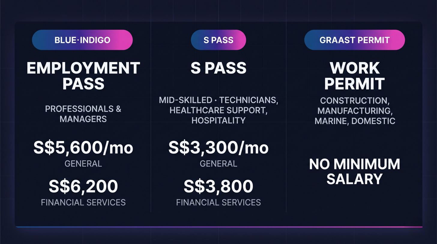 Singapore work pass comparison: Employment Pass, S Pass, and Work Permit