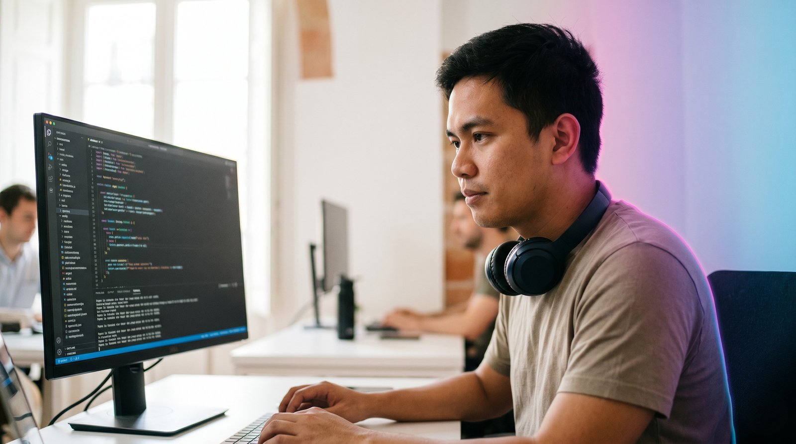 A Filipino software developer in an office in Spain