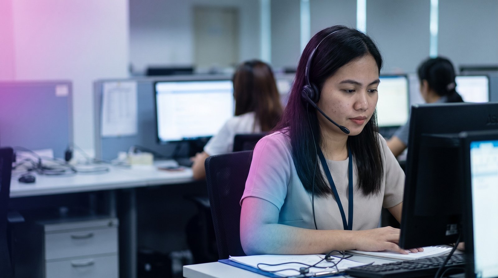 A Filipino BPO worker at a call centre in Bangkok
