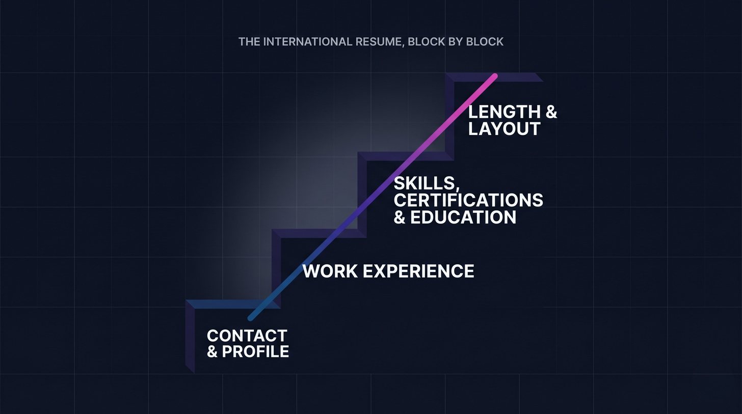 The four-section anatomy of an international resume format