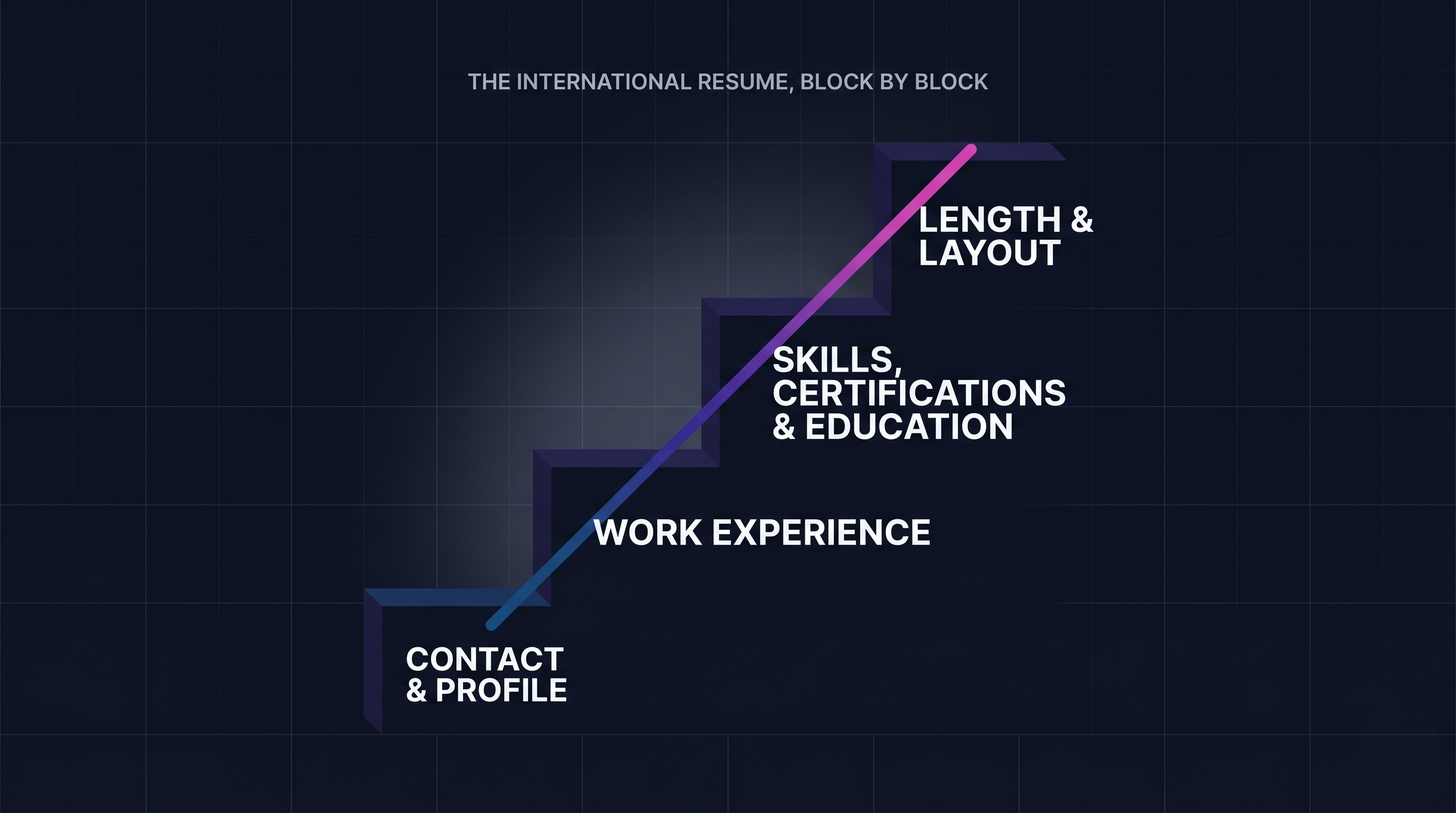 The four-section anatomy of an international resume format